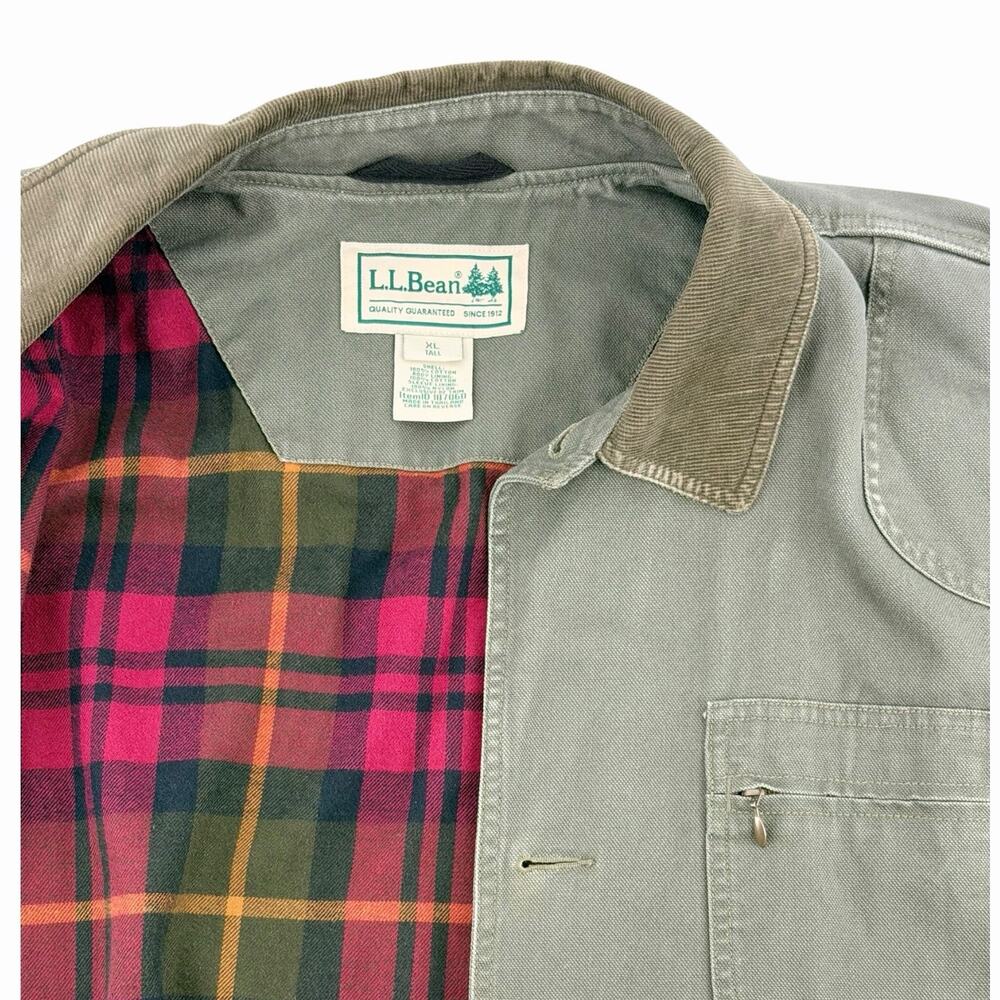 VTG L.L. Bean Field Coat Barn Jacket XL Tall Grey Canvas Flannel Lined Corduroy